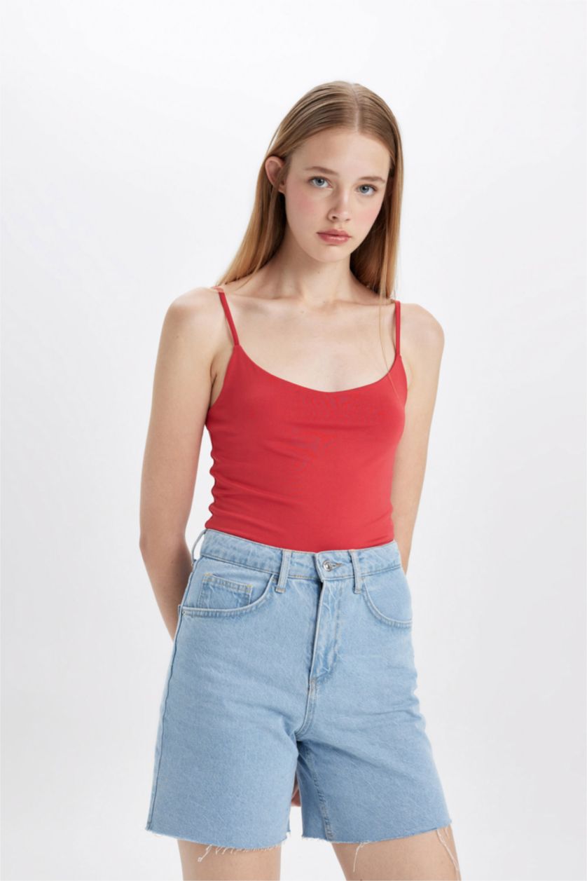 Әйелдерге қызыл Әйелдерге ұзын бұлшықет пішімі мойын ойығы Ішкөйлек