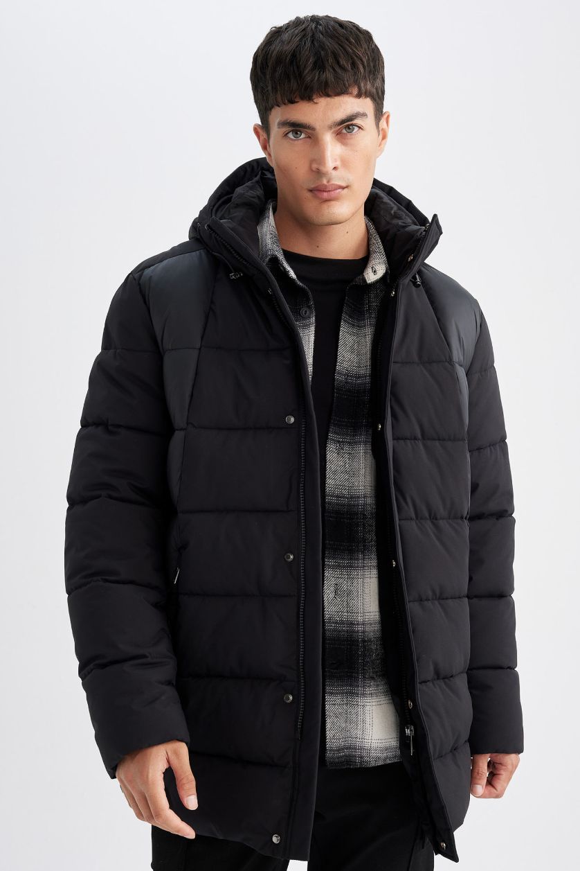 MAN Black Slim Fit Hooded Half Lining Jacket