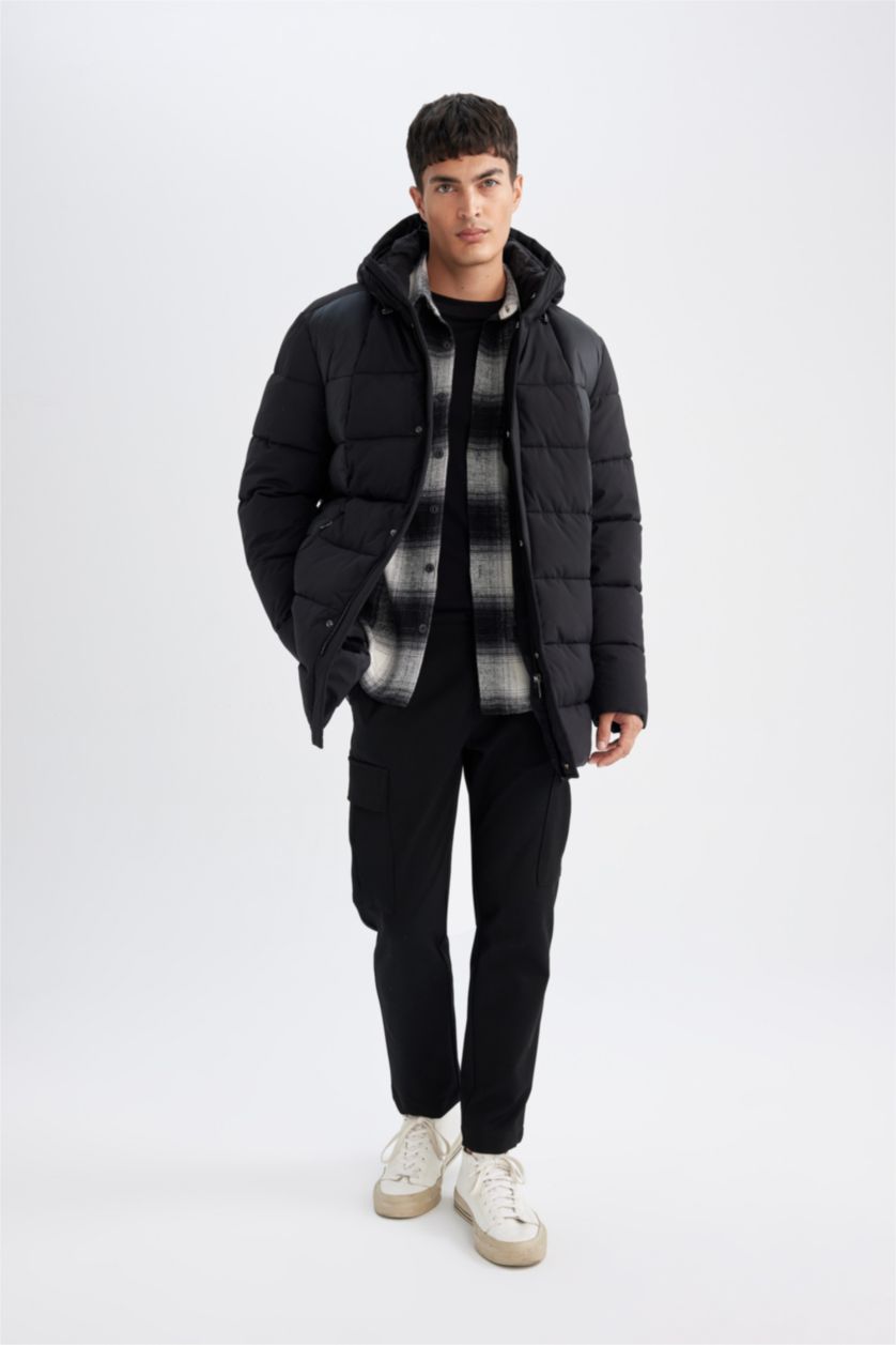 MAN Black Slim Fit Hooded Half Lining Jacket