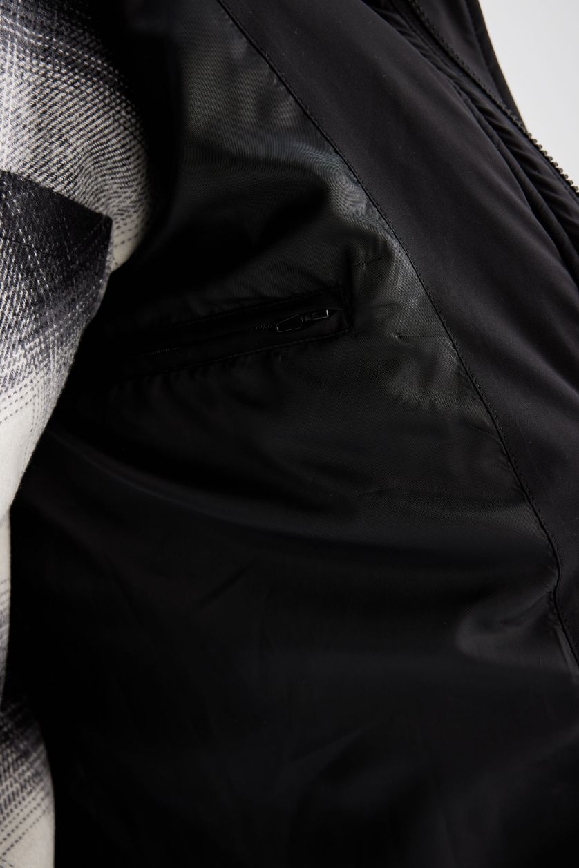 MAN Black Slim Fit Hooded Half Lining Jacket