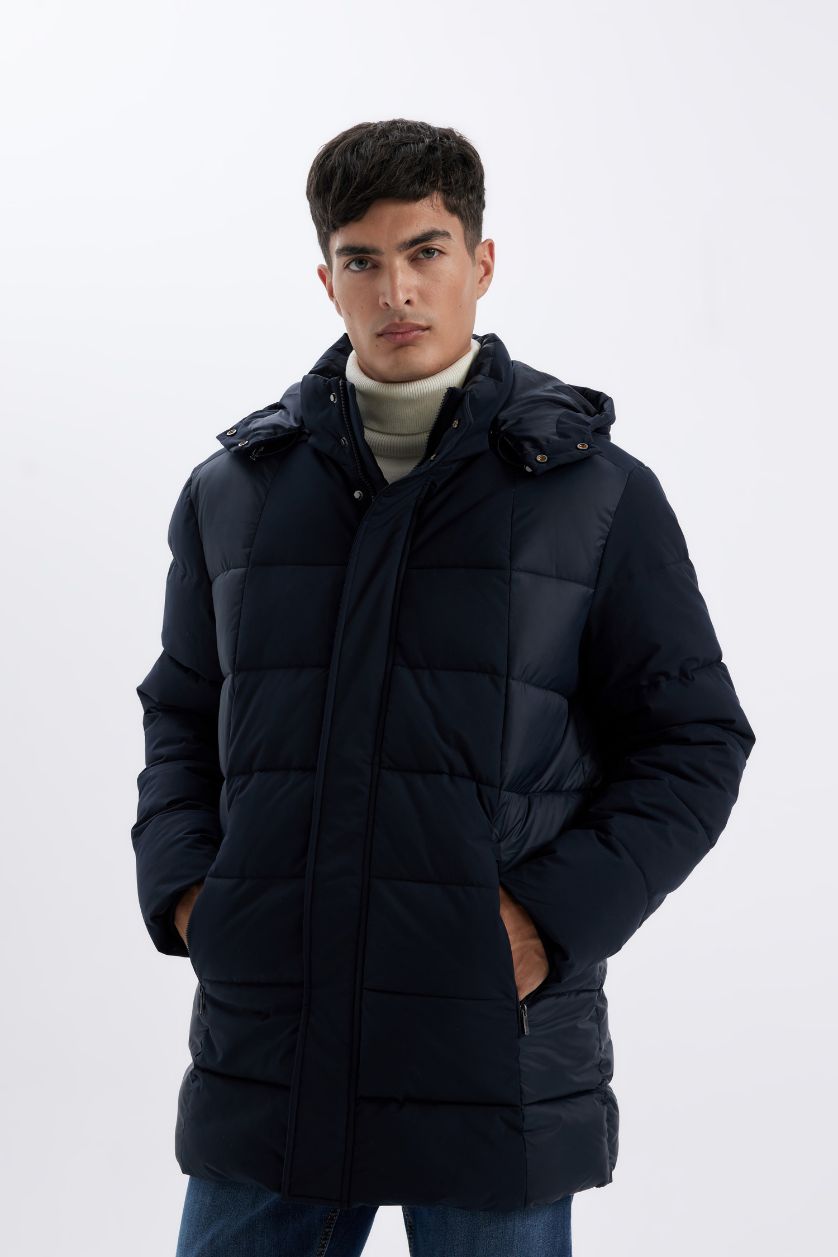 Man NAVY Slim Fit Hooded Half Lined Jacket