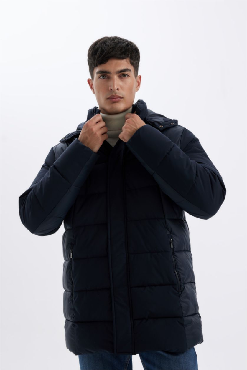 Man NAVY Slim Fit Hooded Half Lined Jacket