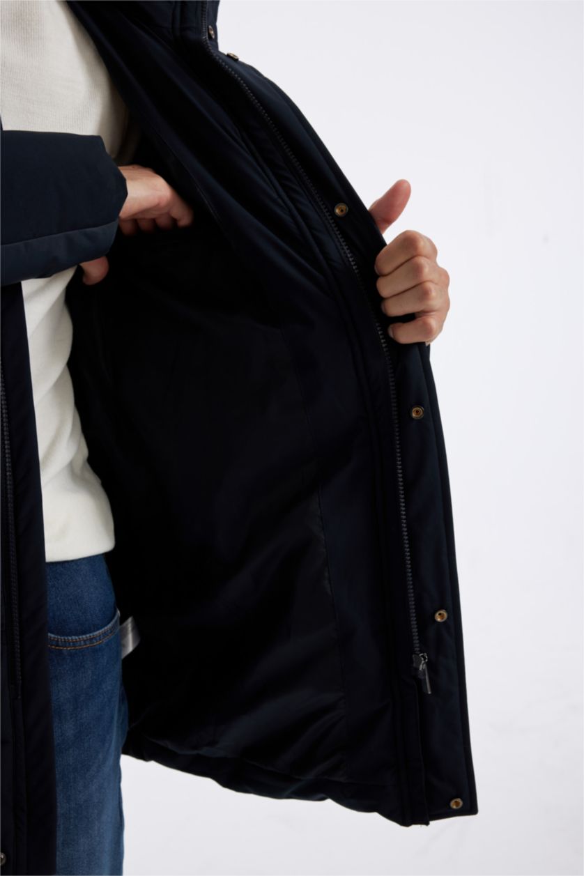 Man NAVY Slim Fit Hooded Half Lined Jacket