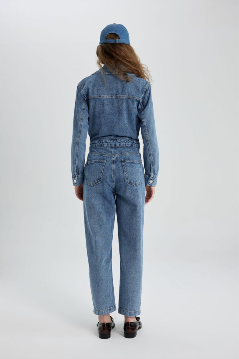 Kadın Açık İndigo Uzun Kollu Jean Tulum