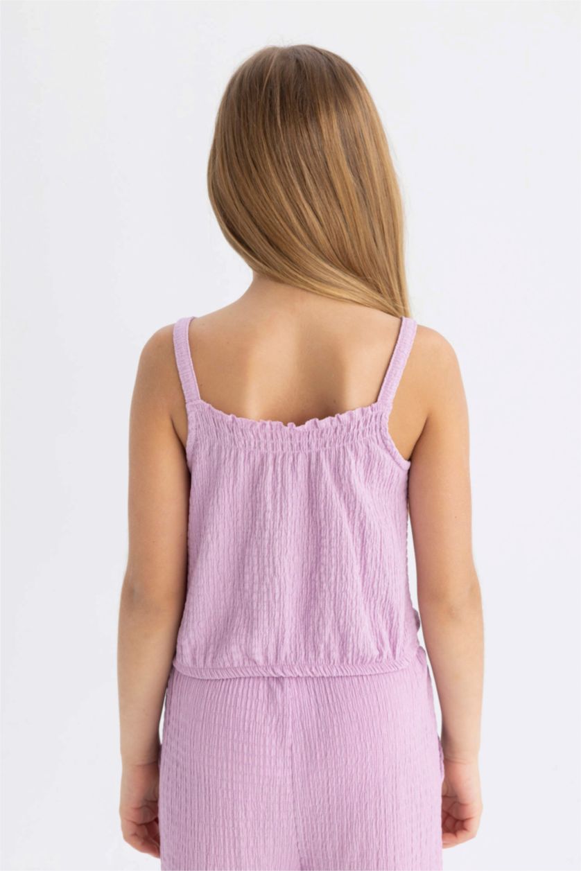 بناتي أرجواني بلوزة بناتي قصة مريحة بحمالات بياقة مرن