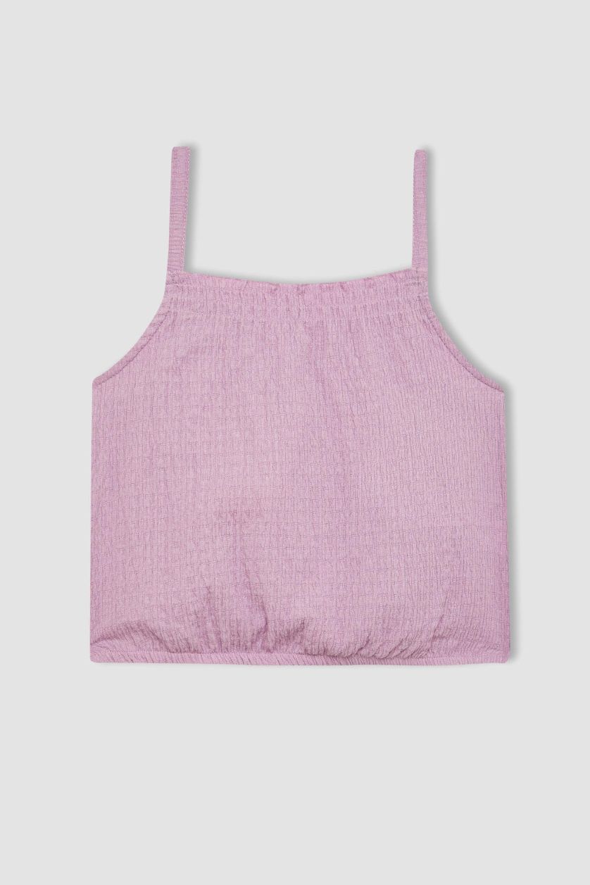 بناتي أرجواني بلوزة بناتي قصة مريحة بحمالات بياقة مرن