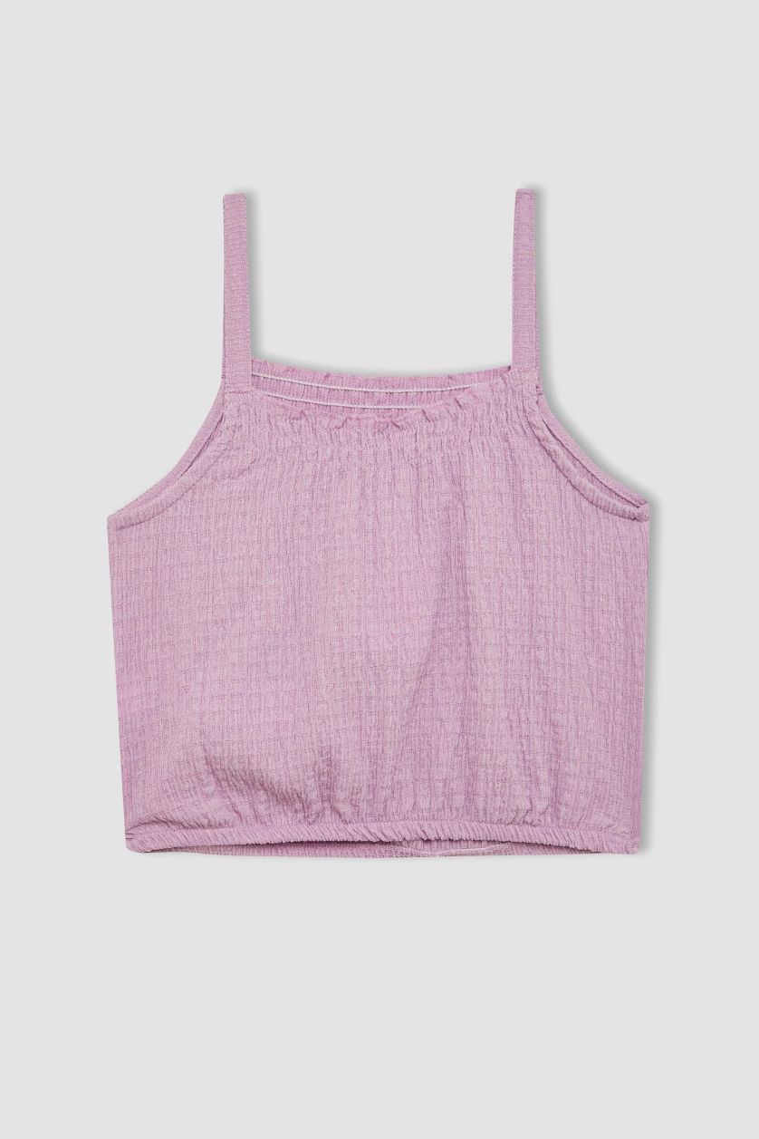 بناتي أرجواني بلوزة بناتي قصة مريحة بحمالات بياقة مرن