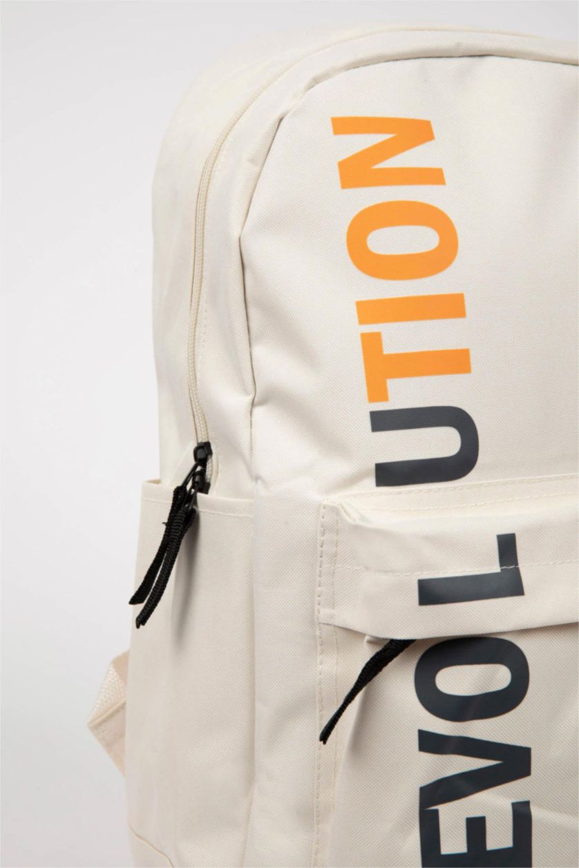 Erkek Çocuk - Genç Erkek Bej Unisex Baskılı Okul Sırt Çantası