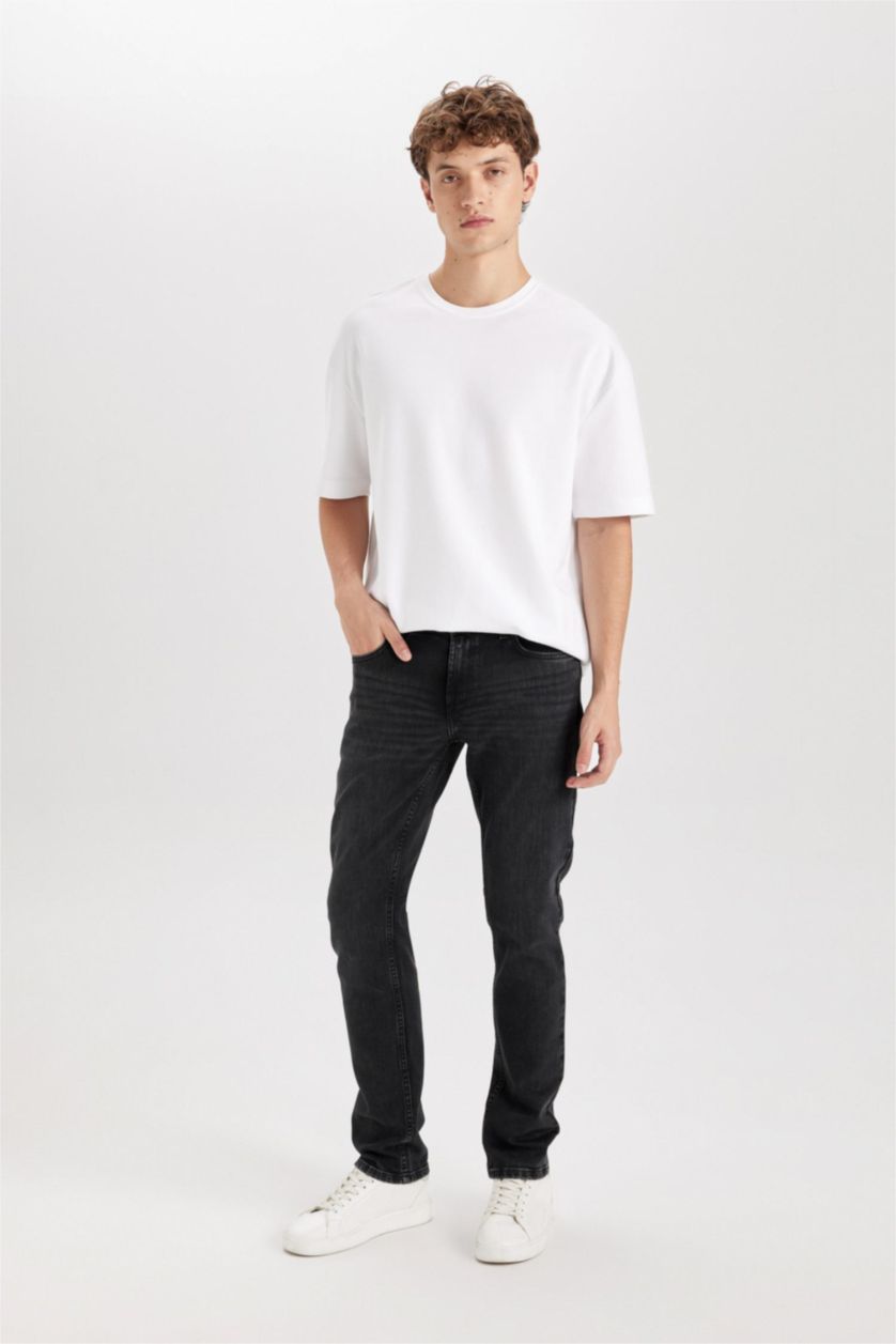 Erkek Siyah Pedro Slim Fit Dar Kalıp Normal Bel Dar Paça Jean Pantolon