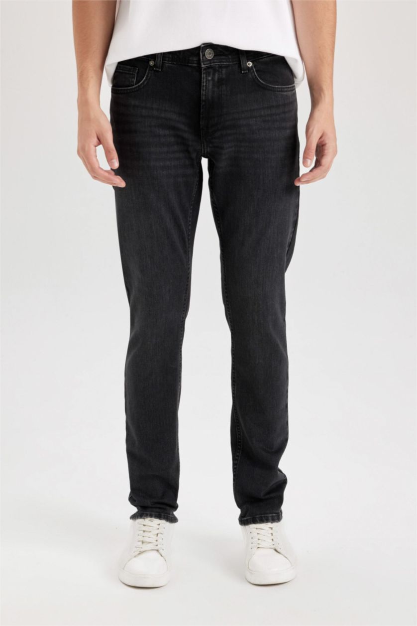 Erkek Siyah Pedro Slim Fit Dar Kalıp Normal Bel Dar Paça Jean Pantolon