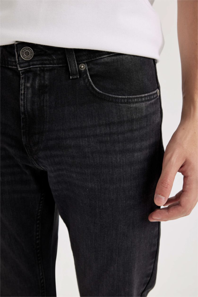 Erkek Siyah Pedro Slim Fit Dar Kalıp Normal Bel Dar Paça Jean Pantolon