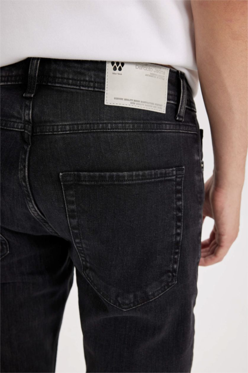 Erkek Siyah Pedro Slim Fit Dar Kalıp Normal Bel Dar Paça Jean Pantolon