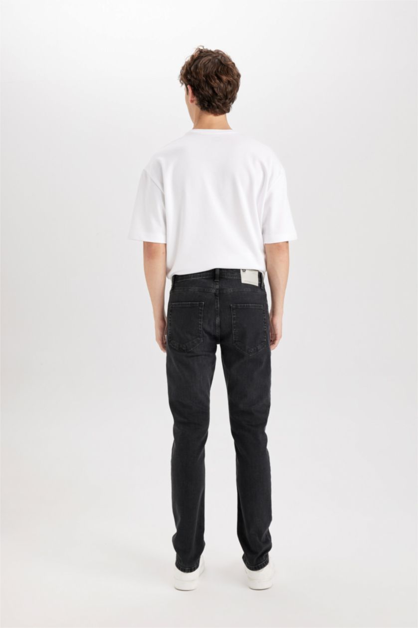 Erkek Siyah Pedro Slim Fit Dar Kalıp Normal Bel Dar Paça Jean Pantolon