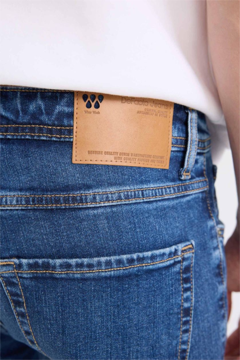 Erkek Mavi Pedro Slim Fit Dar Kalıp Normal Bel Dar Paça Jean Pantolon