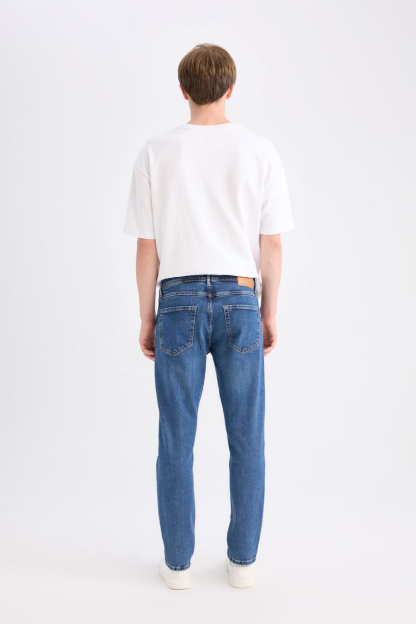 Erkek Mavi Pedro Slim Fit Dar Kalıp Normal Bel Dar Paça Jean Pantolon