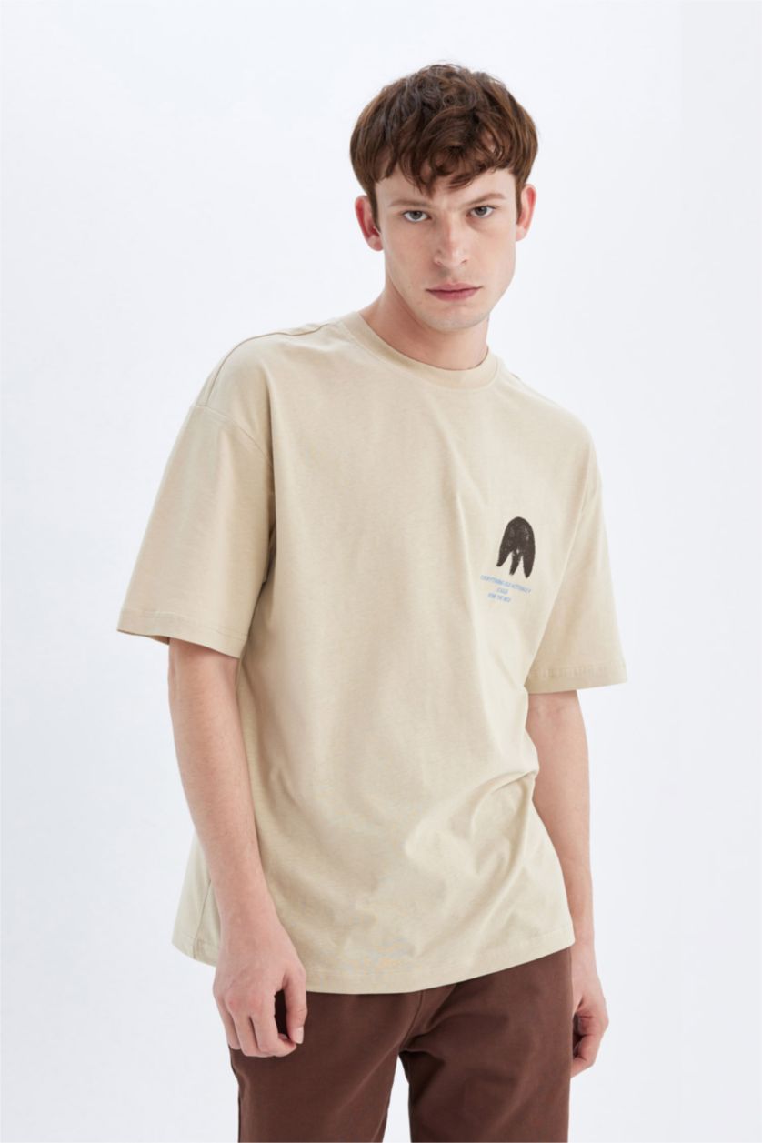 Man Beige Comfort Fit Short Sleeve T-Shirt