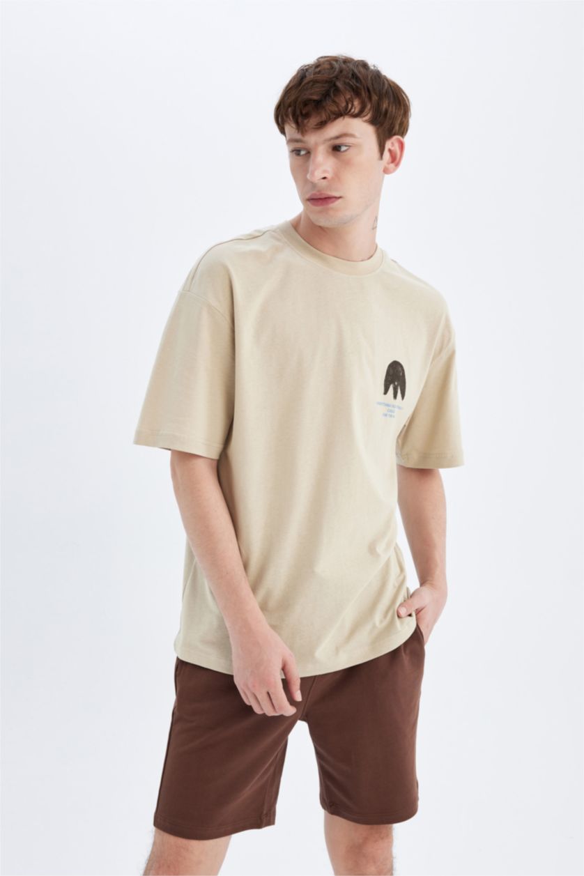 Man Beige Comfort Fit Short Sleeve T-Shirt