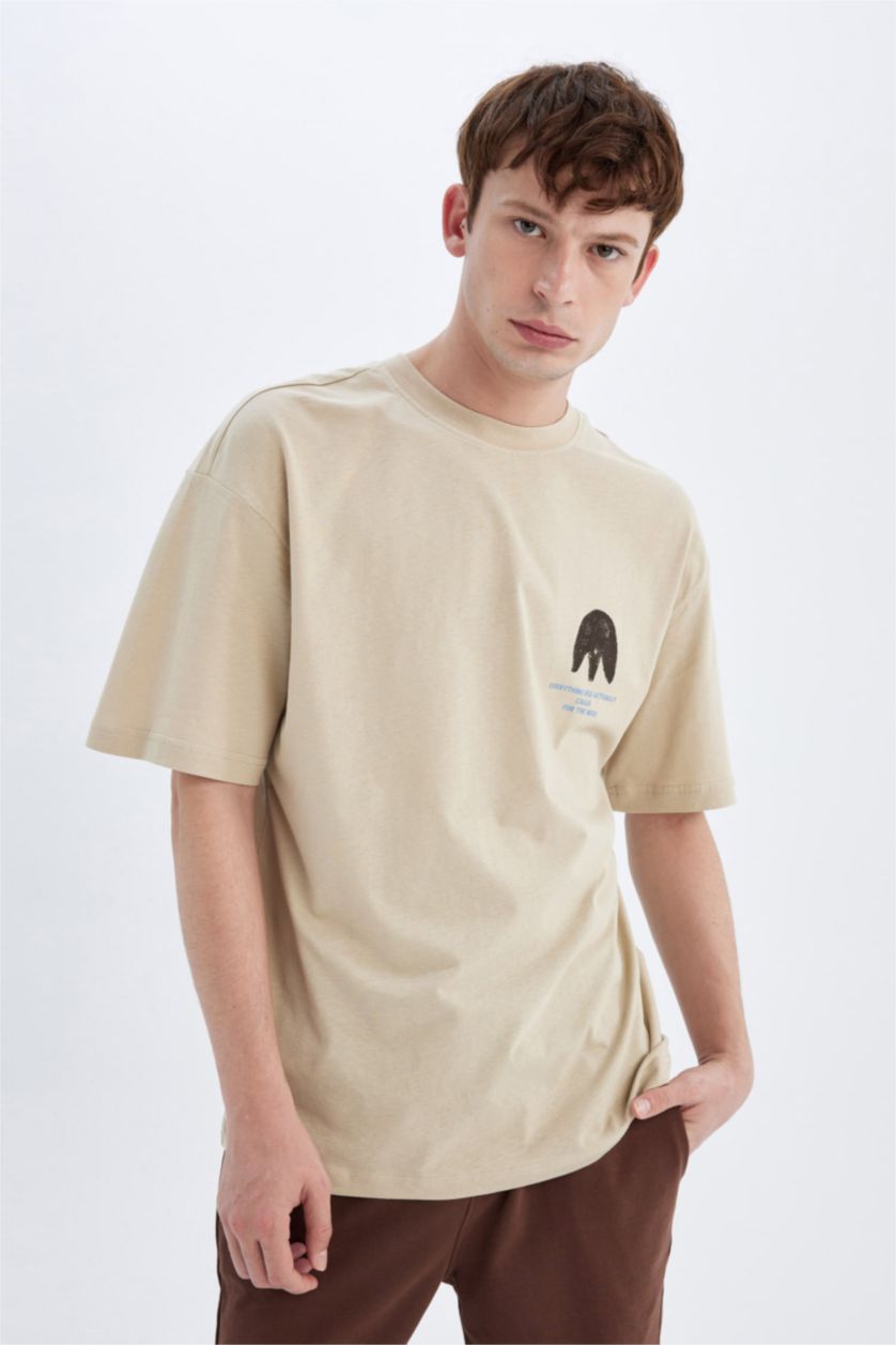 Man Beige Comfort Fit Short Sleeve T-Shirt