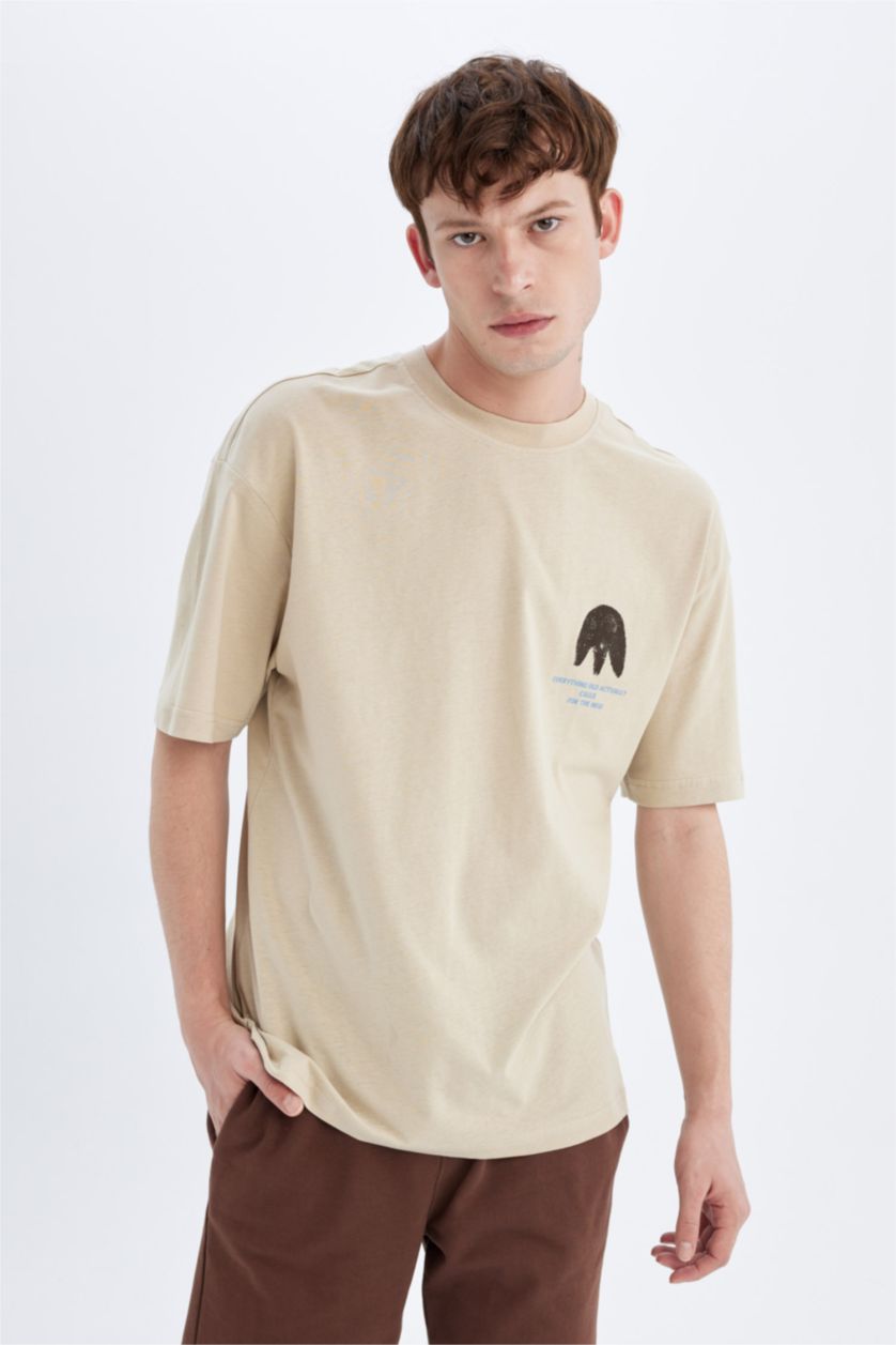 Man Beige Comfort Fit Short Sleeve T-Shirt