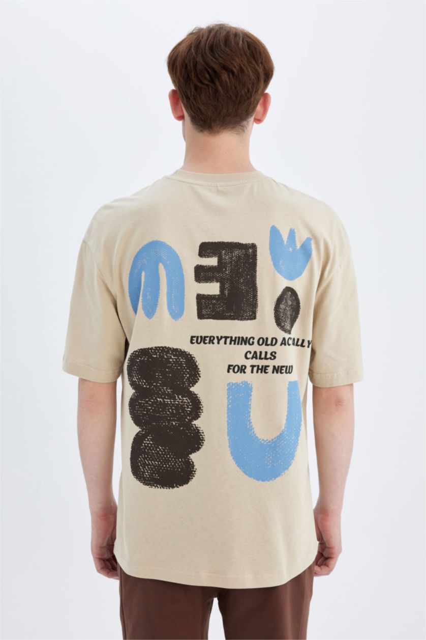 Man Beige Comfort Fit Short Sleeve T-Shirt