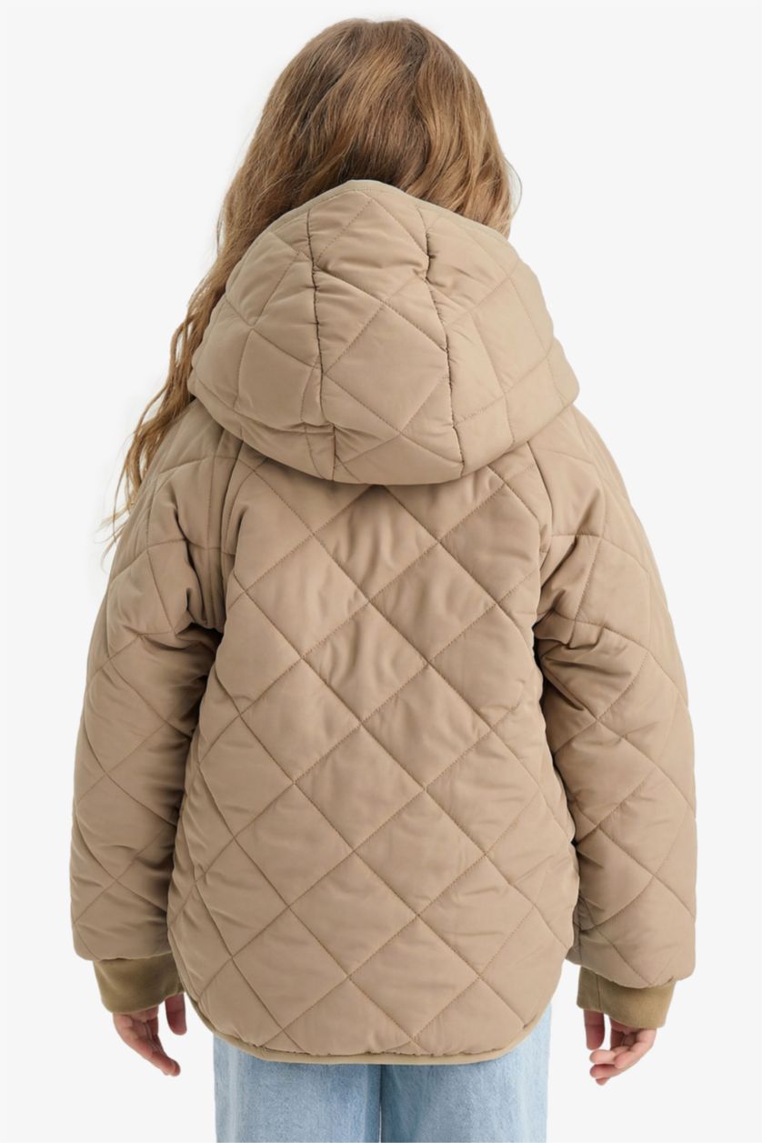 Girls & Teens Dark Beige Girl Double Sided Zippered Hooded Plush Jacket