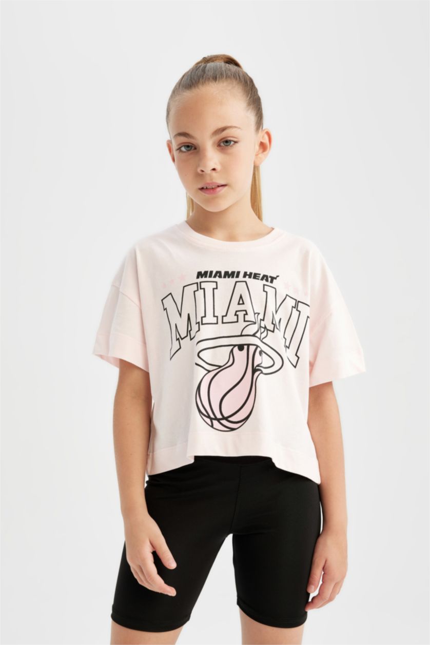 Kız Çocuk - Genç Kız Pembe NBA Miami Heat Bisiklet Yaka Kısa Kollu Tişört Kız Çocuk