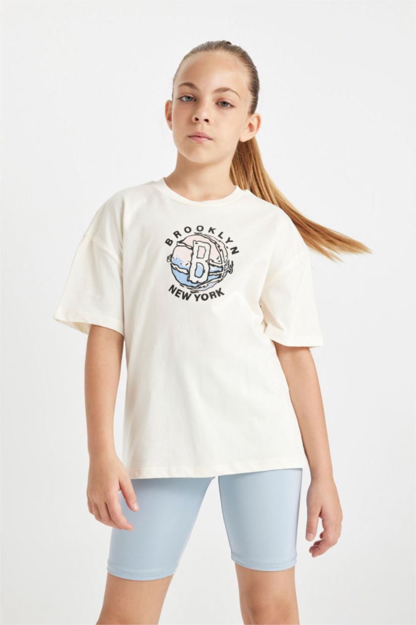 بناتي بيج فاتح تيشيرت نص كم بناتي قصة مريحة من NBA