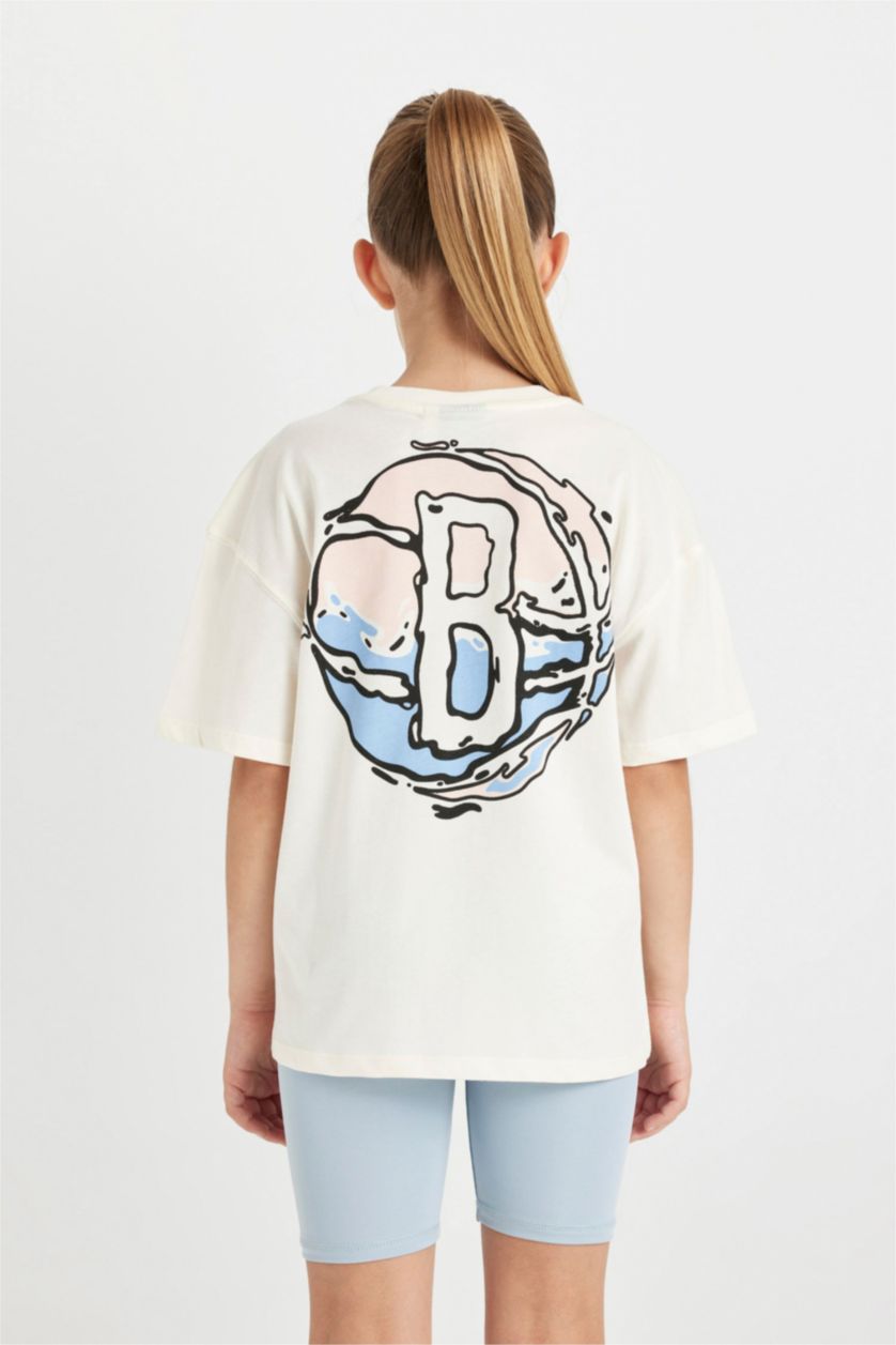 بناتي بيج فاتح تيشيرت نص كم بناتي قصة مريحة من NBA