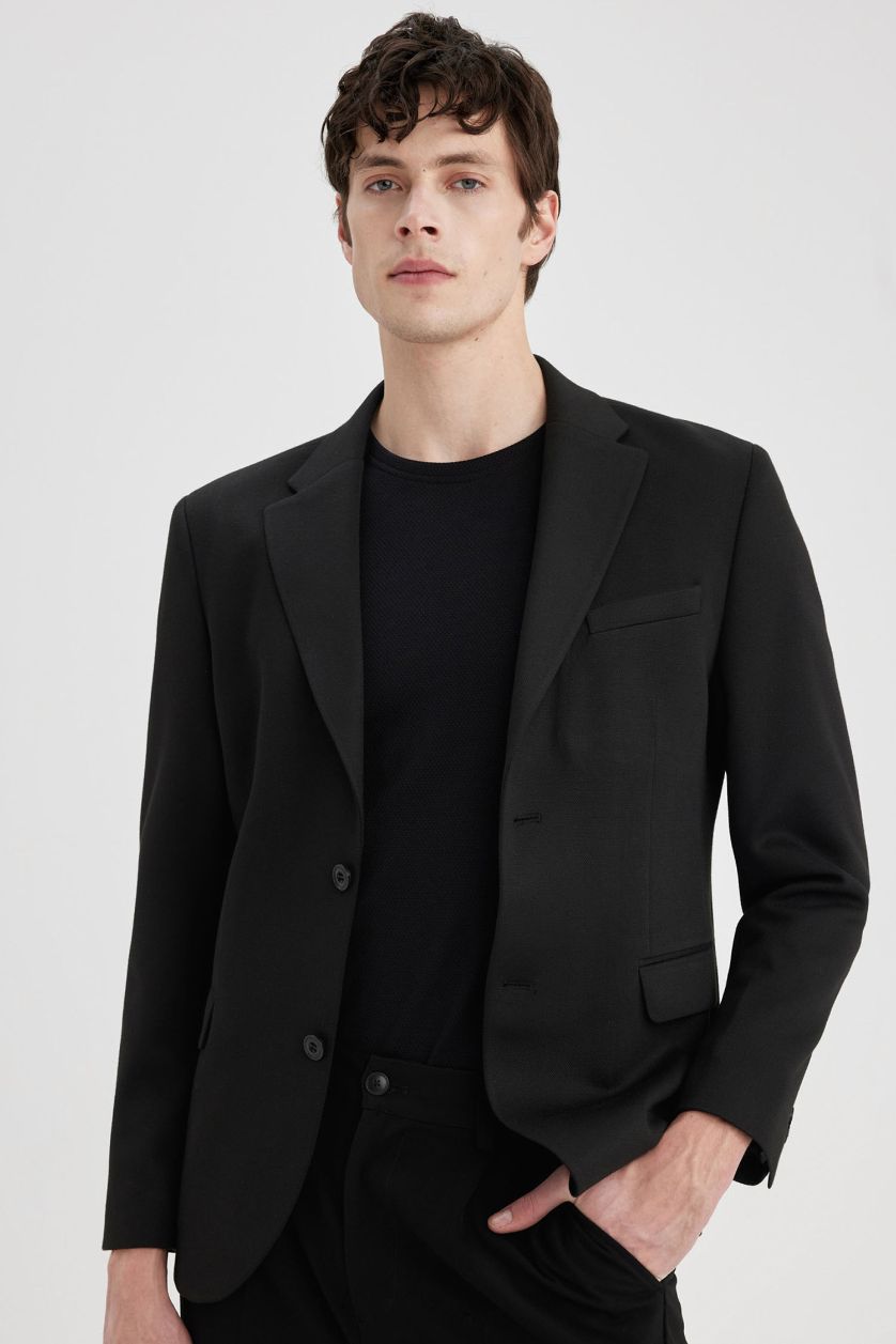 MAN Black Modern Fit Buttoned Lined Basic Blazer