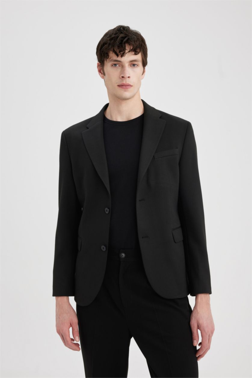 MAN Black Modern Fit Buttoned Lined Basic Blazer