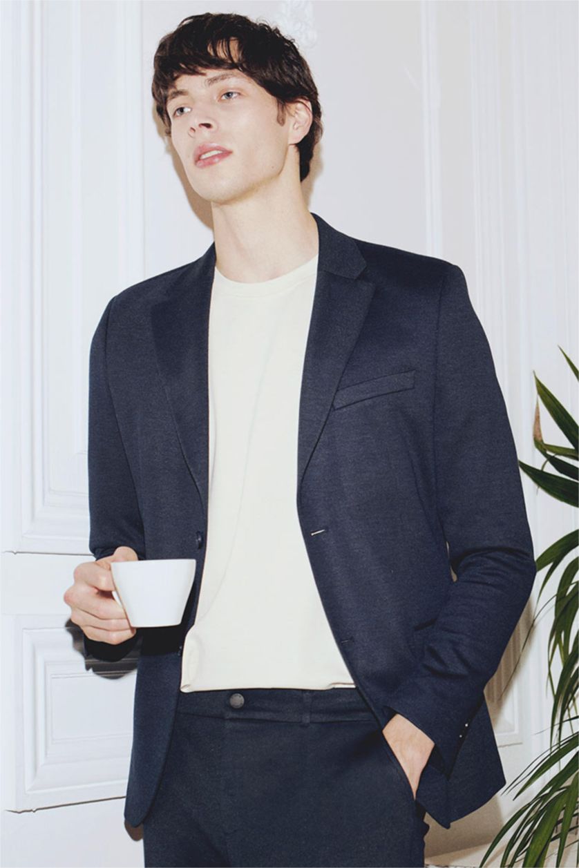 رجال كحلي سترة بليزر مودرن فيت مبطن