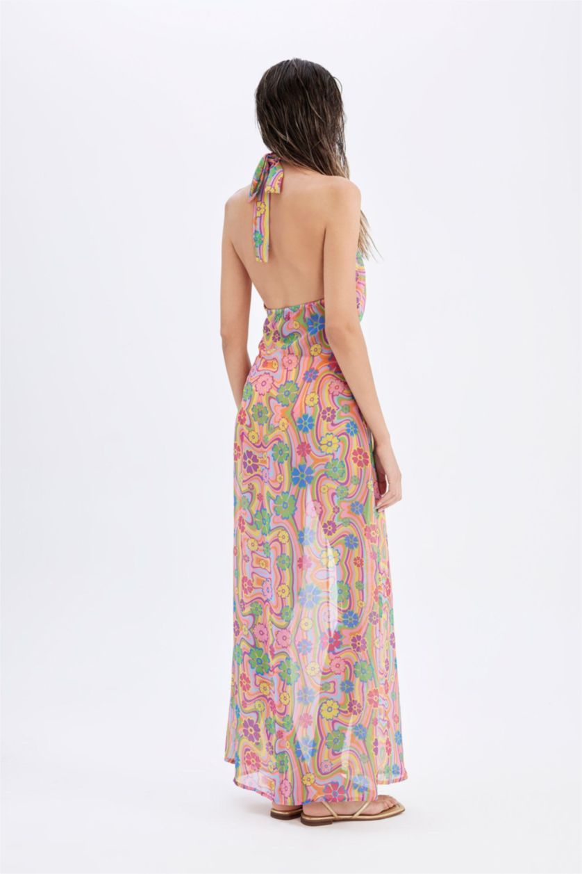Woman Pink Regular Fit Printed Chiffon Beachwear