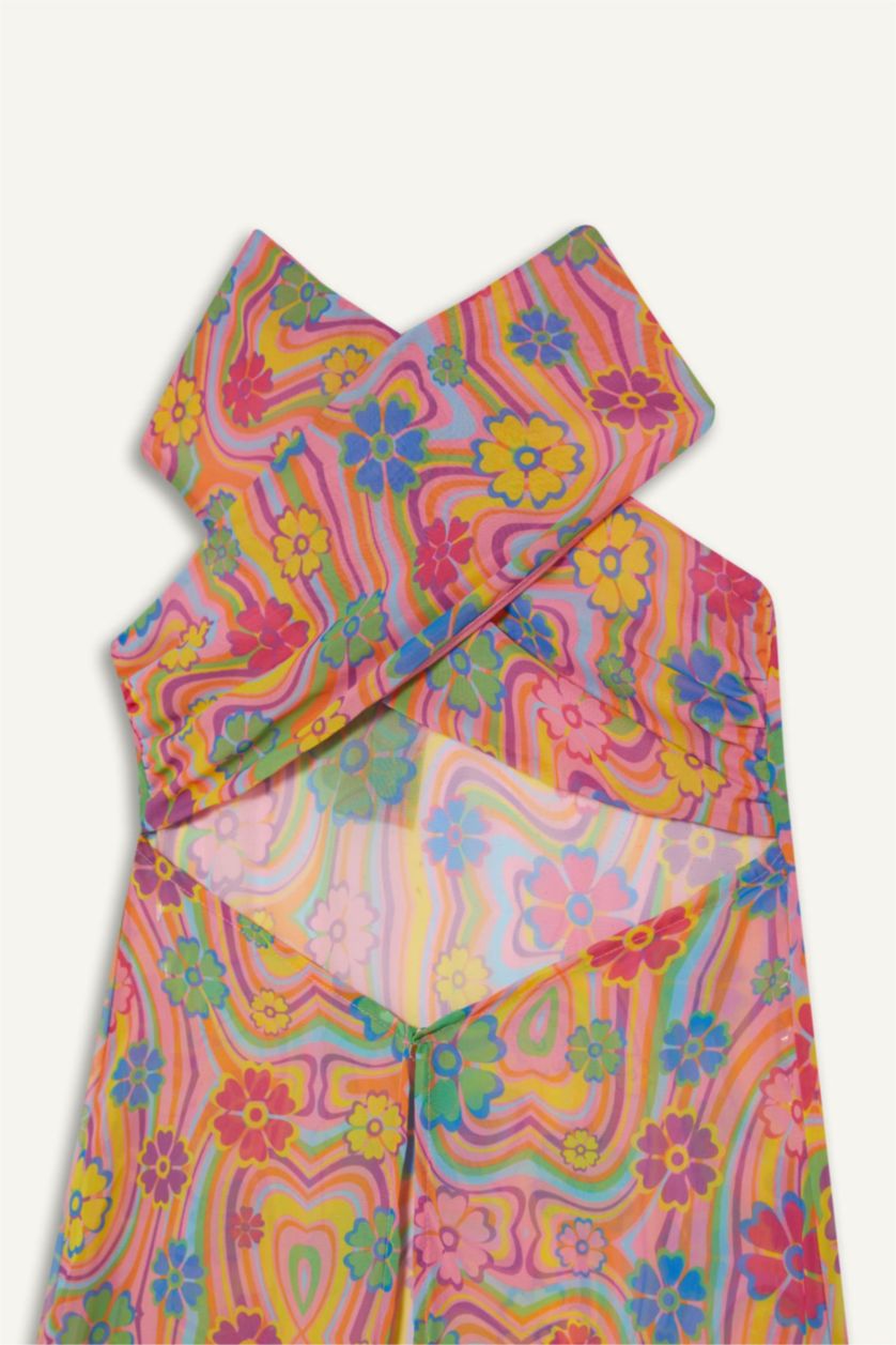 Woman Pink Regular Fit Printed Chiffon Beachwear