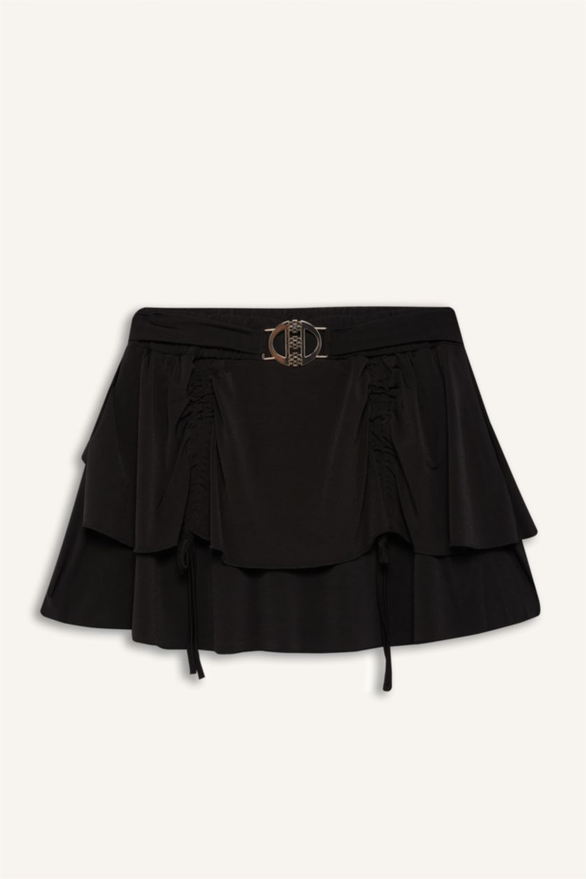 Kadın Siyah Declara x DeFacto Tokalı Mini Plaj Eteği