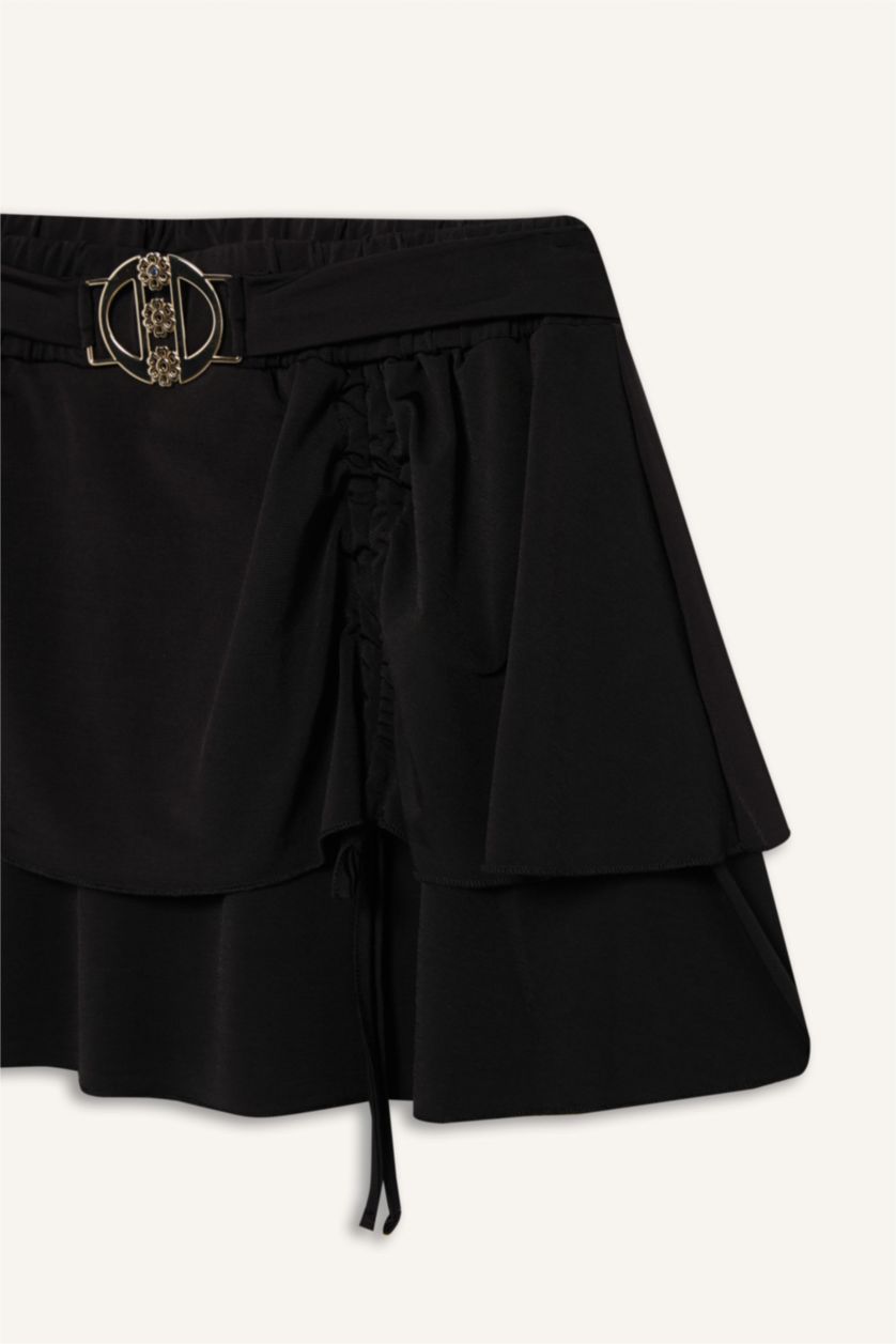 Kadın Siyah Declara x DeFacto Tokalı Mini Plaj Eteği