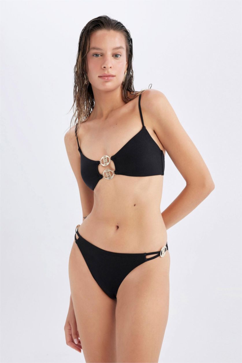 Woman Black Regular Fit Bikini Bottom