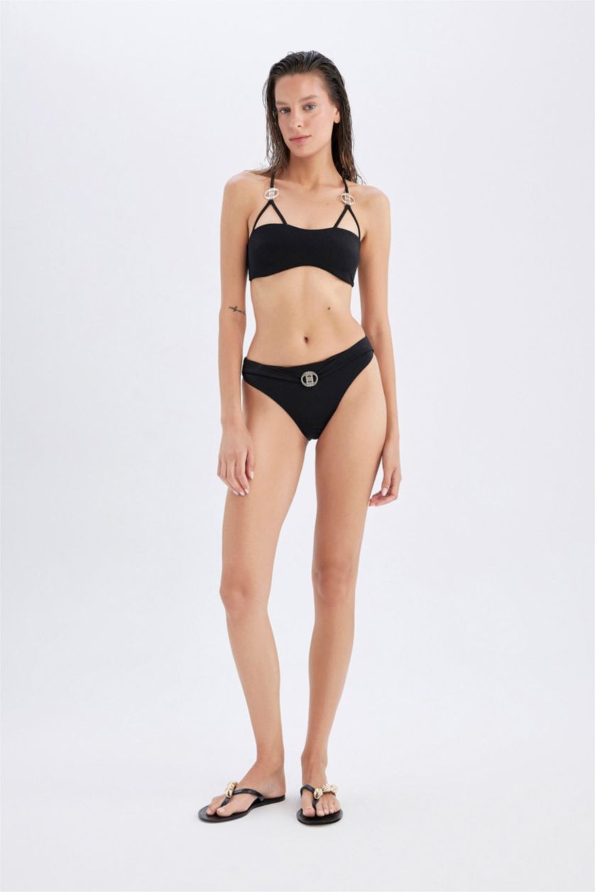 Woman Black Regular Fit Bikini Bottom