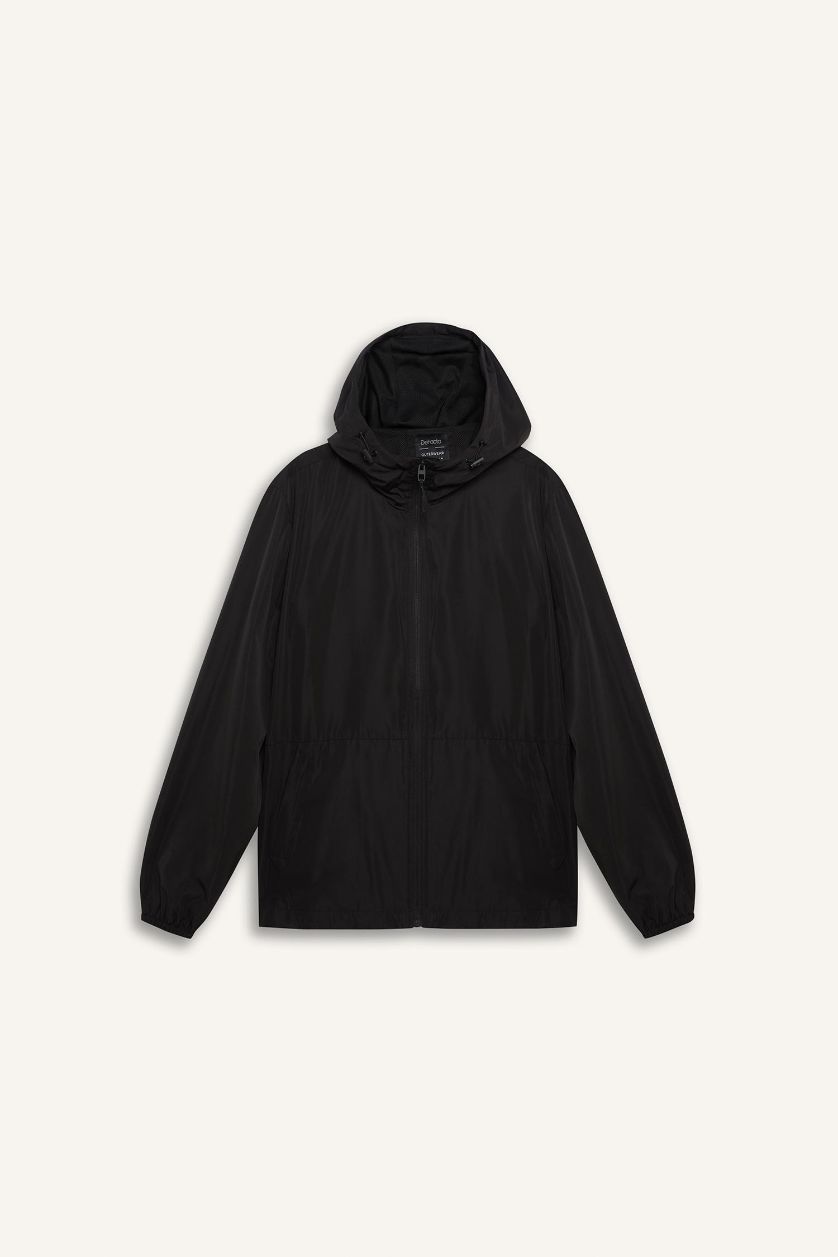 Erkek Siyah Su İtici Kapüşonlu Yağmurluk