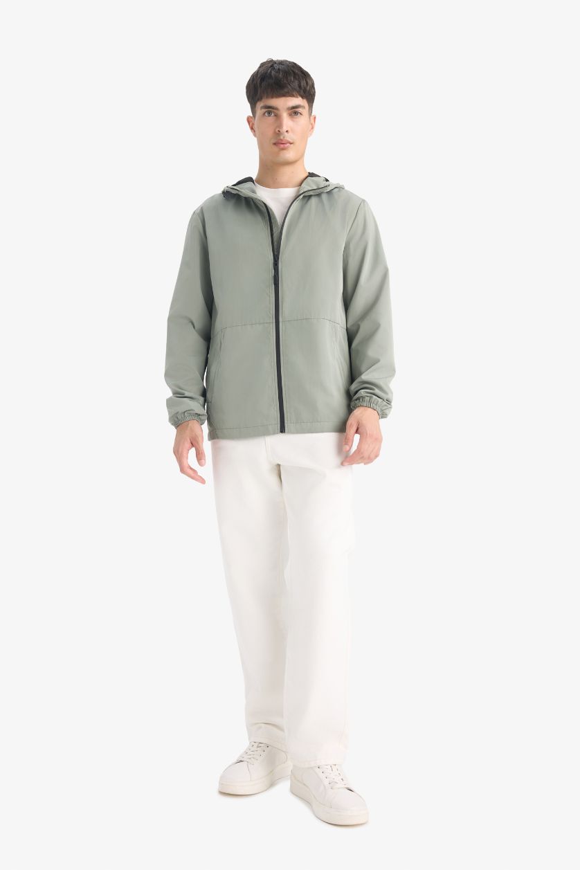 Erkek Haki Su İtici Kapüşonlu Yağmurluk
