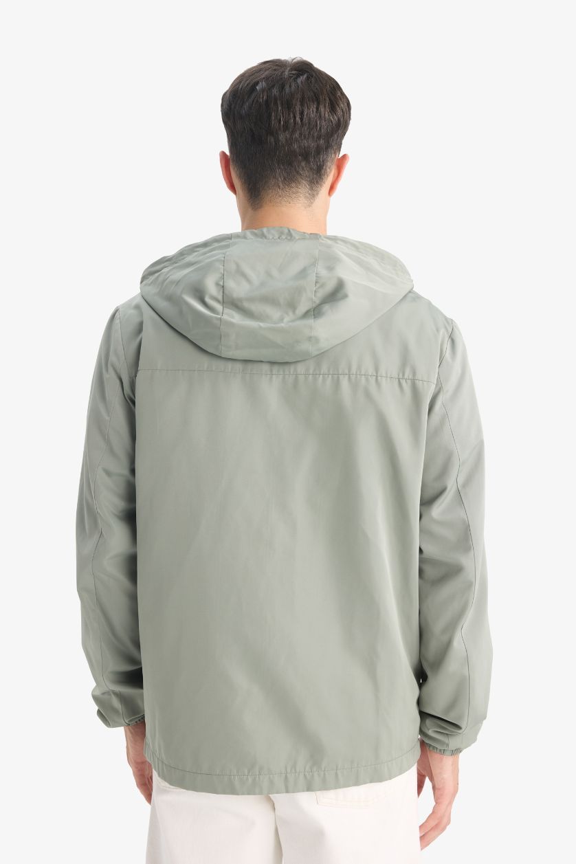 Erkek Haki Su İtici Kapüşonlu Yağmurluk