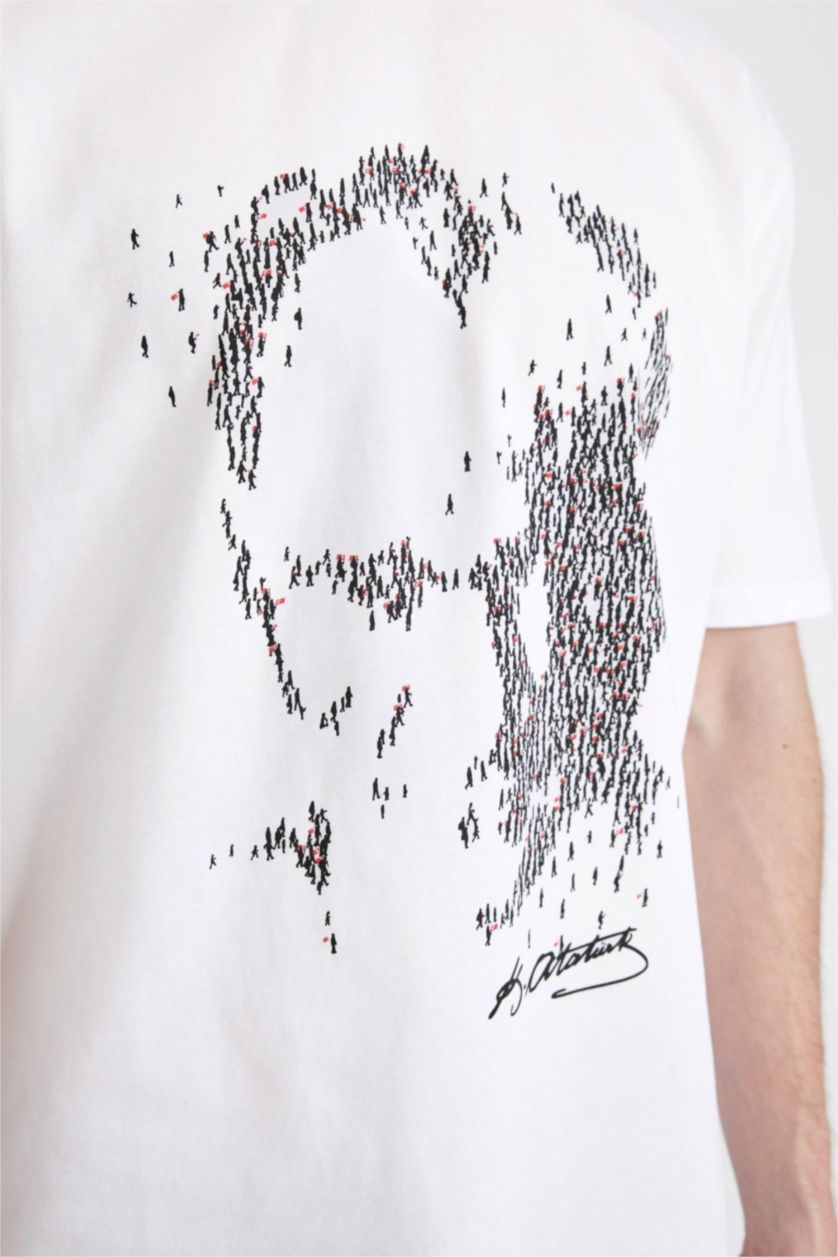 MAN White Regular Fit Crew Neck Ataturk Printed Short Sleeve T-Shirt