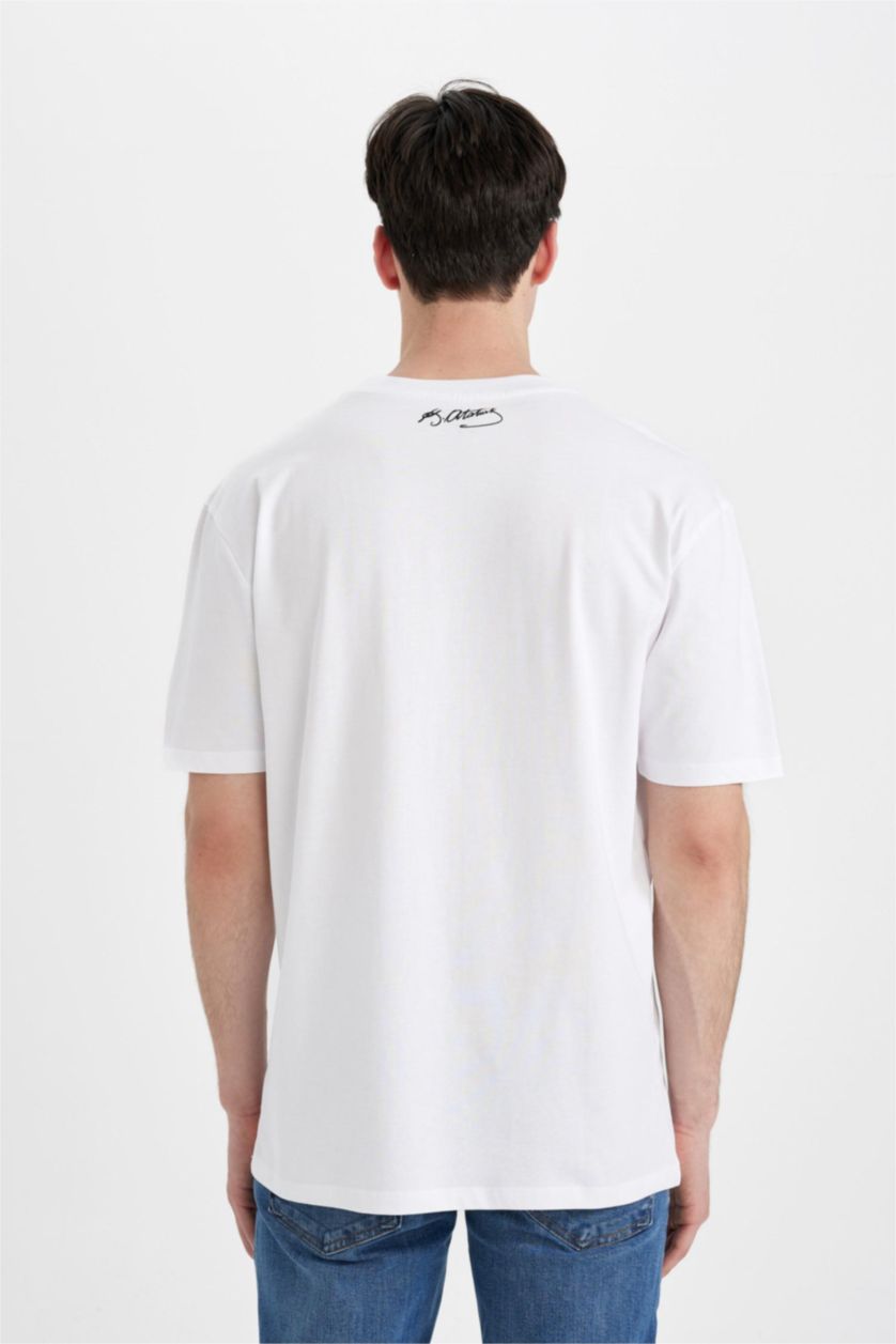 MAN White Regular Fit Crew Neck Ataturk Printed Short Sleeve T-Shirt