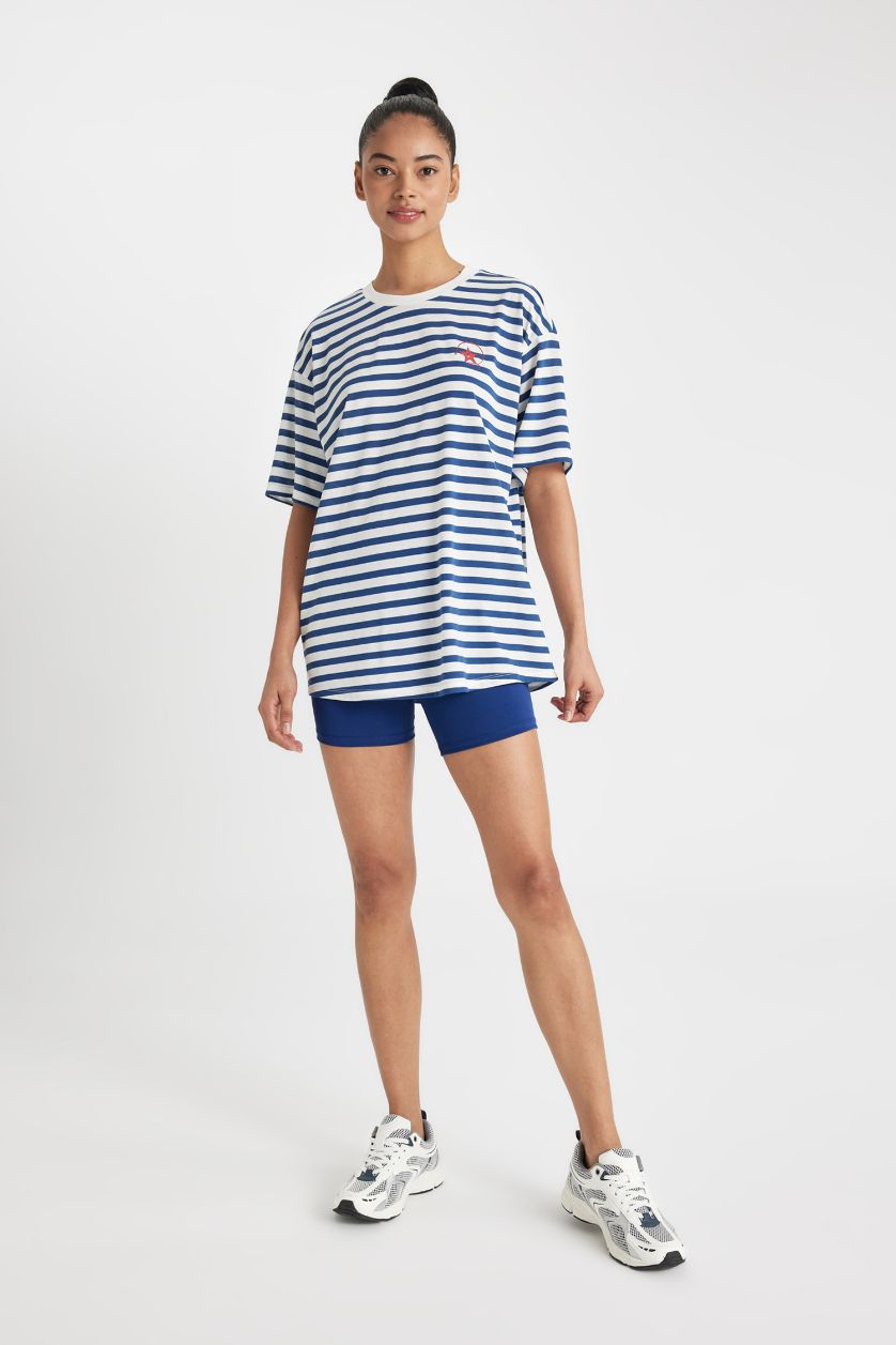 Kadın Lacivert Biker Beli Saran Ağır Kumaş Sporcu Tayt