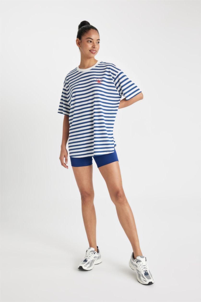 Kadın Lacivert Biker Beli Saran Ağır Kumaş Sporcu Tayt