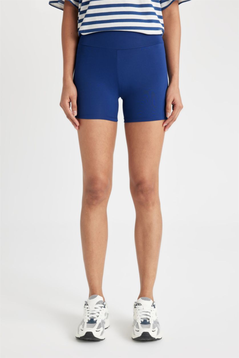 Kadın Lacivert Biker Beli Saran Ağır Kumaş Sporcu Tayt