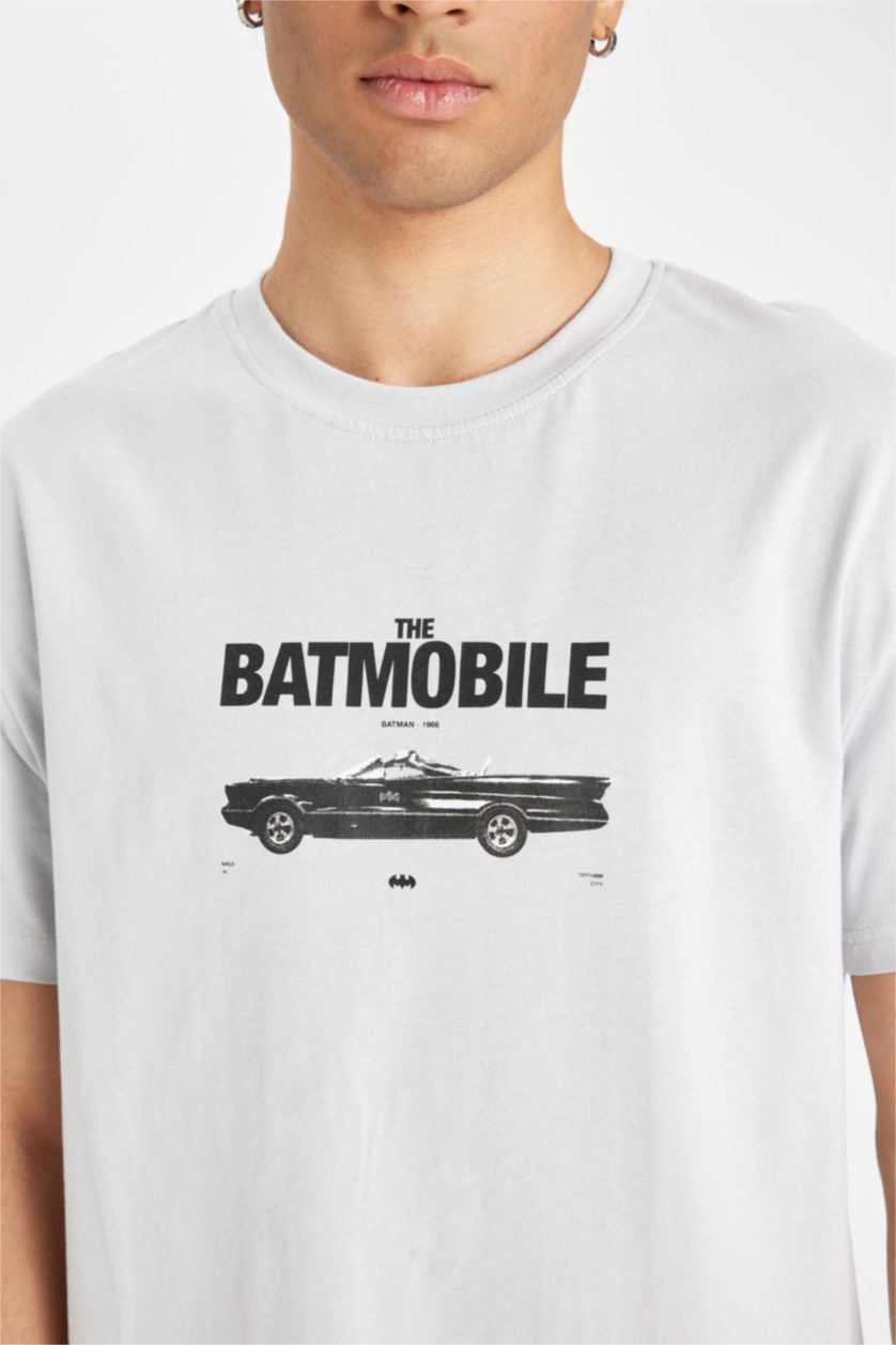 Erkek Açık Gri %100 Pamuk Batman 85 Regular Fit Bisiklet Yaka Kısa Kollu Tişört