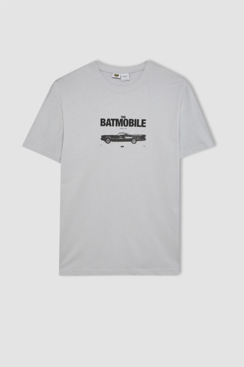 Erkek Açık Gri %100 Pamuk Batman 85 Regular Fit Bisiklet Yaka Kısa Kollu Tişört
