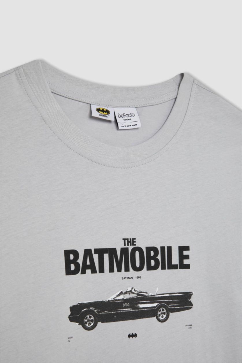 Erkek Açık Gri %100 Pamuk Batman 85 Regular Fit Bisiklet Yaka Kısa Kollu Tişört