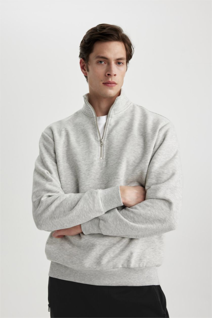 Erkek Açık Gri Melange Oversıze Kalın Sweatshirt Kumaşı Sweatshirt