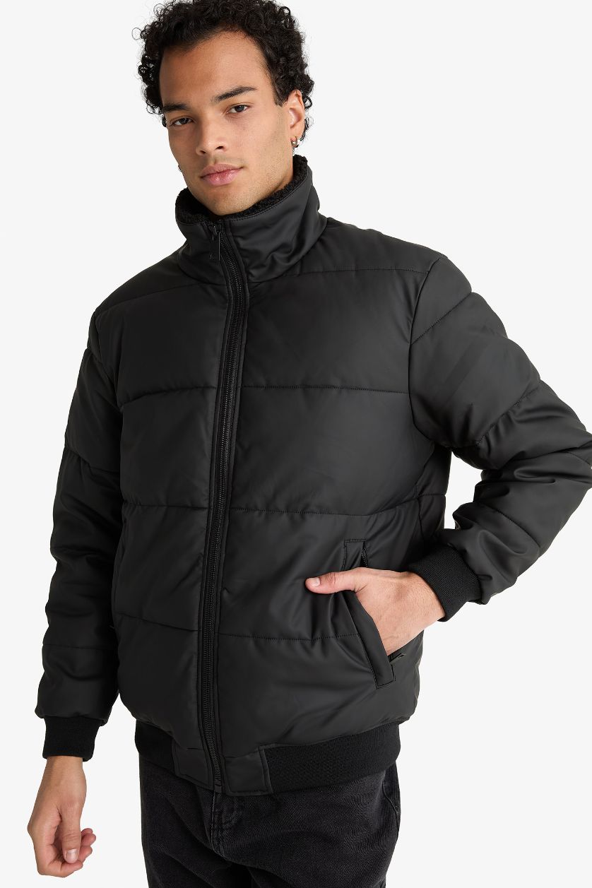 MAN Black Waterproof Regular Fit Shirt Collar Lined Faux Leather Jacket